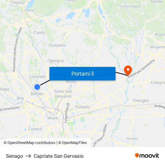 Senago to Capriate San Gervasio map
