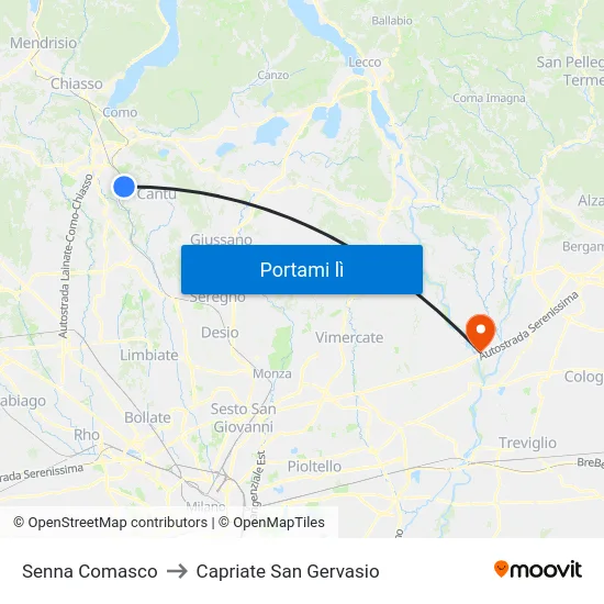 Senna Comasco to Capriate San Gervasio map