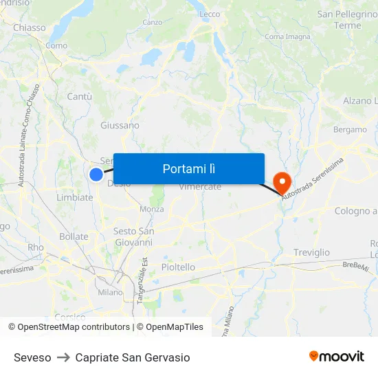 Seveso to Capriate San Gervasio map
