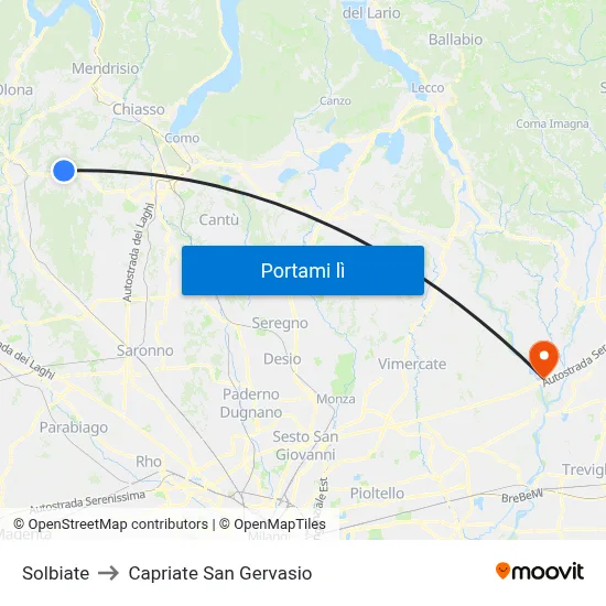 Solbiate to Capriate San Gervasio map