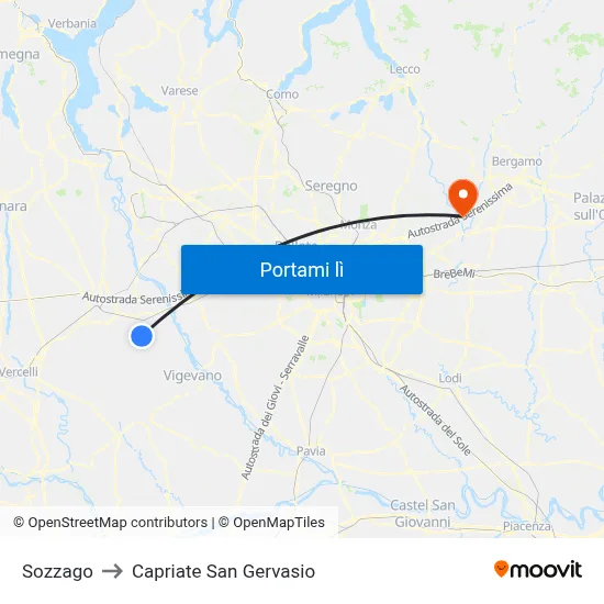 Sozzago to Capriate San Gervasio map