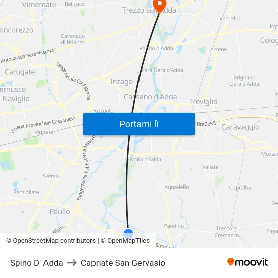 Spino D' Adda to Capriate San Gervasio map