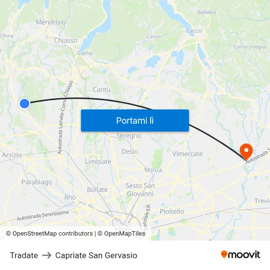 Tradate to Capriate San Gervasio map