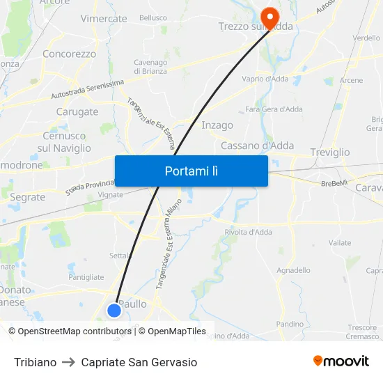 Tribiano to Capriate San Gervasio map