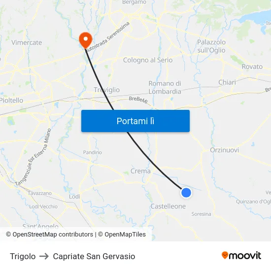 Trigolo to Capriate San Gervasio map