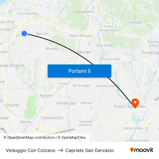 Veduggio Con Colzano to Capriate San Gervasio map