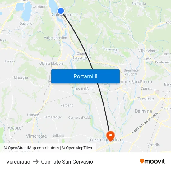 Vercurago to Capriate San Gervasio map
