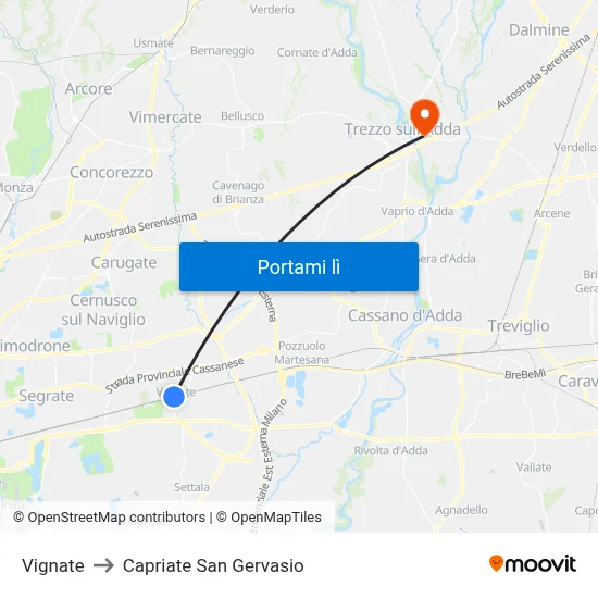 Vignate to Capriate San Gervasio map