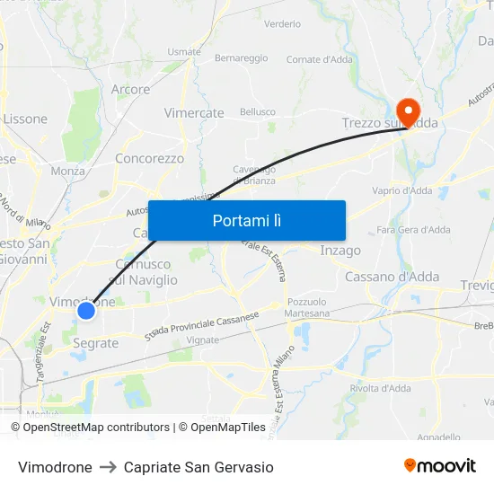 Vimodrone to Capriate San Gervasio map