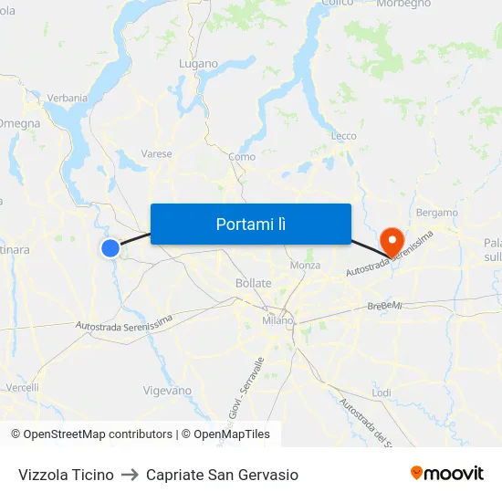 Vizzola Ticino to Capriate San Gervasio map