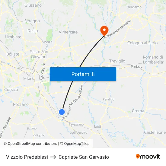 Vizzolo Predabissi to Capriate San Gervasio map