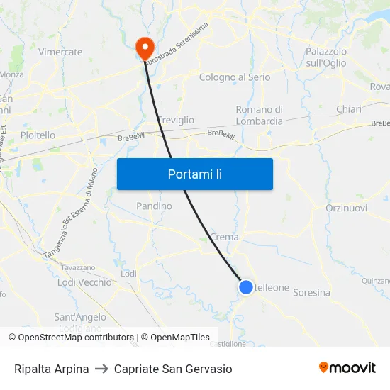 Ripalta Arpina to Capriate San Gervasio map