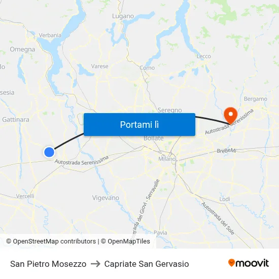 San Pietro Mosezzo to Capriate San Gervasio map