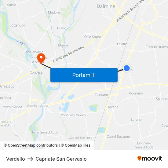 Verdello to Capriate San Gervasio map