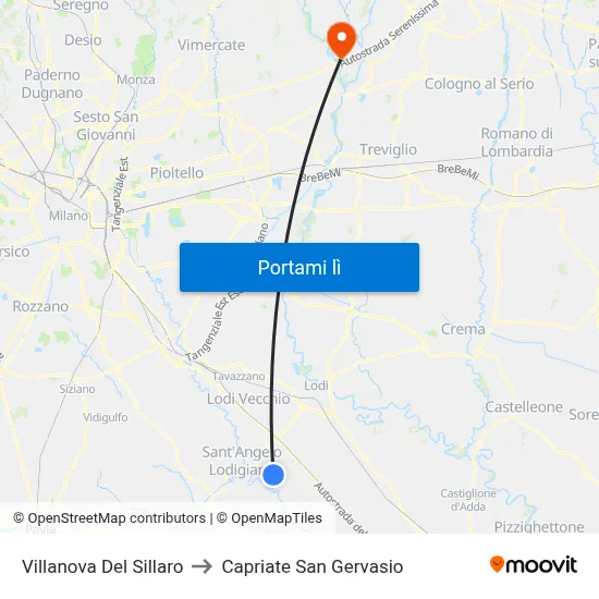 Villanova Del Sillaro to Capriate San Gervasio map