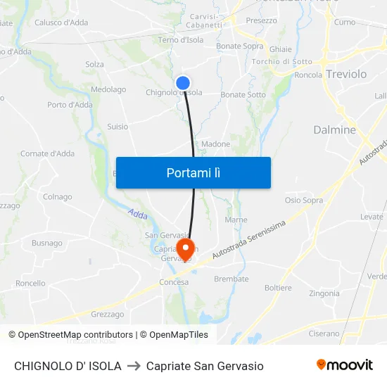 CHIGNOLO D' ISOLA to Capriate San Gervasio map