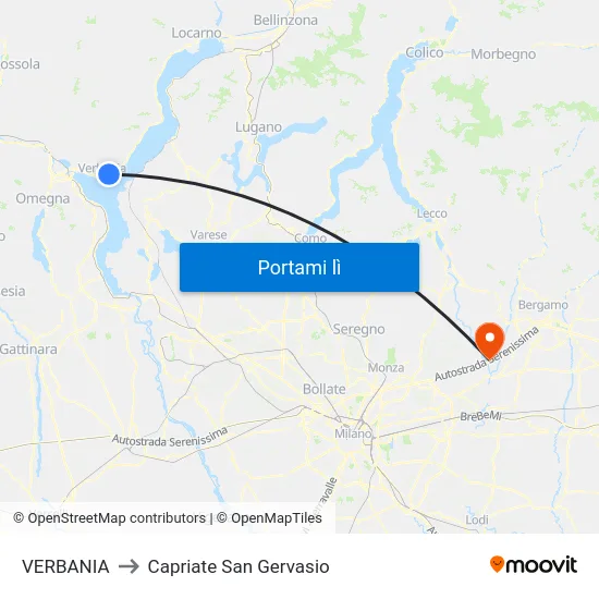 VERBANIA to Capriate San Gervasio map