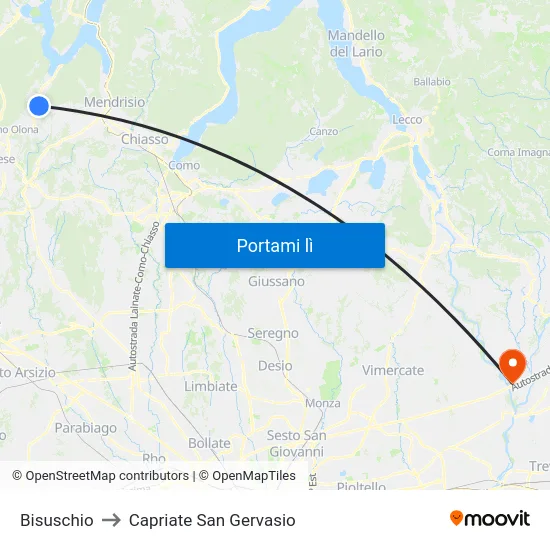 Bisuschio to Capriate San Gervasio map