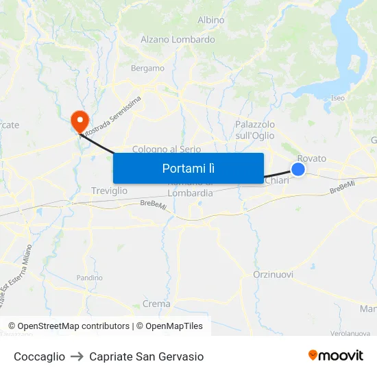 Coccaglio to Capriate San Gervasio map