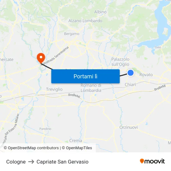 Cologne to Capriate San Gervasio map