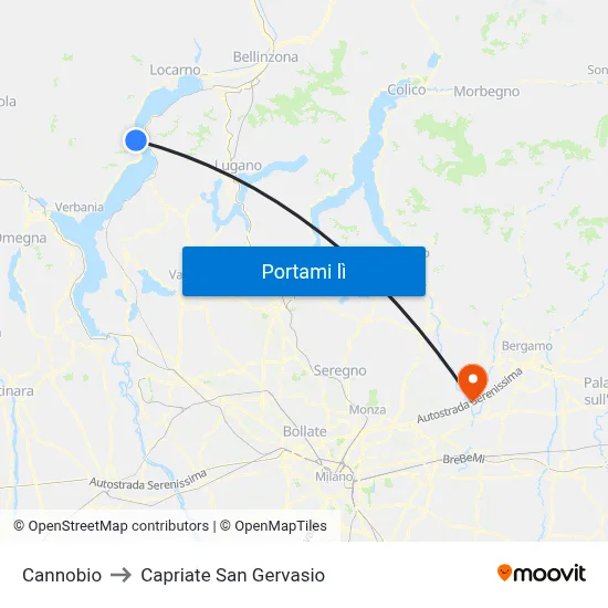 Cannobio to Capriate San Gervasio map