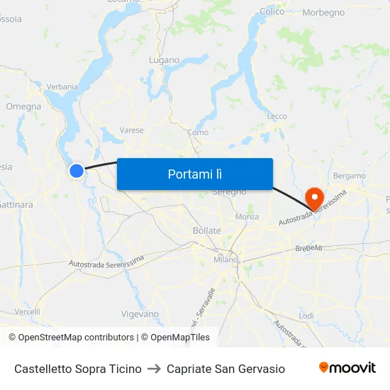 Castelletto Sopra Ticino to Capriate San Gervasio map