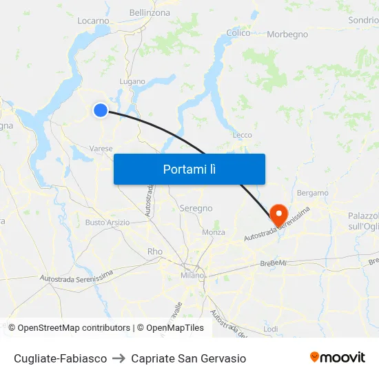 Cugliate-Fabiasco to Capriate San Gervasio map