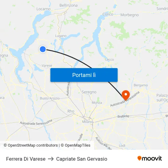 Ferrera Di Varese to Capriate San Gervasio map