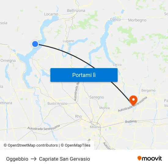Oggebbio to Capriate San Gervasio map