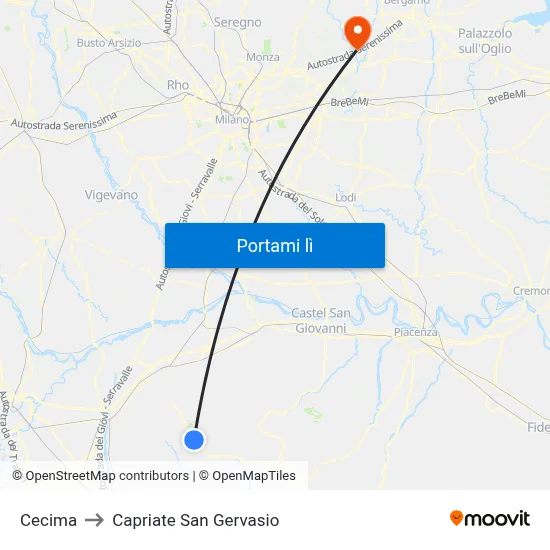 Cecima to Capriate San Gervasio map