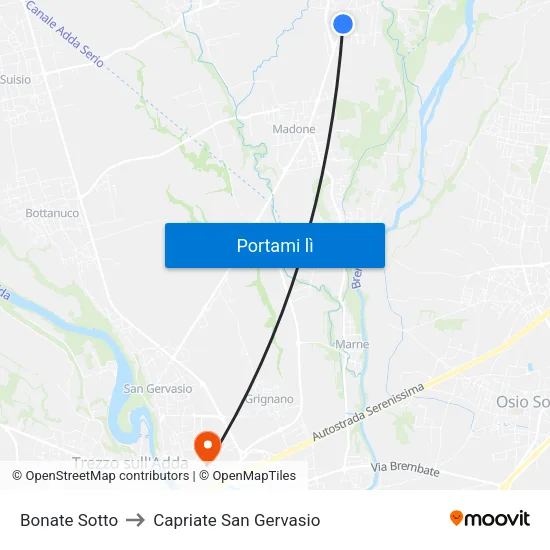 Bonate Sotto to Capriate San Gervasio map