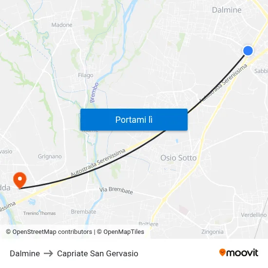 Dalmine to Capriate San Gervasio map