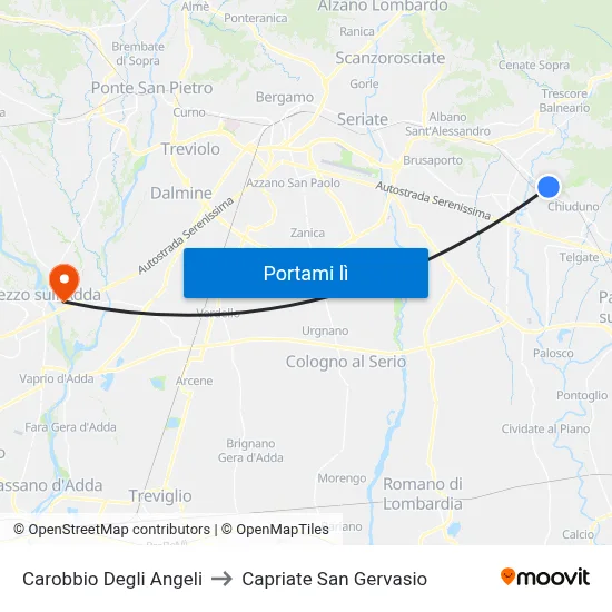 Carobbio Degli Angeli to Capriate San Gervasio map