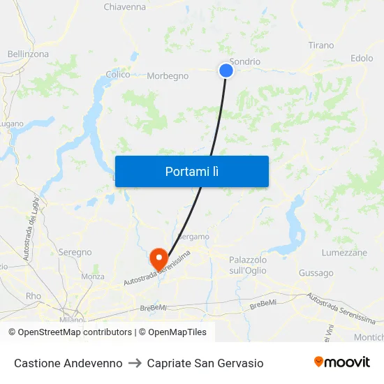 Castione Andevenno to Capriate San Gervasio map