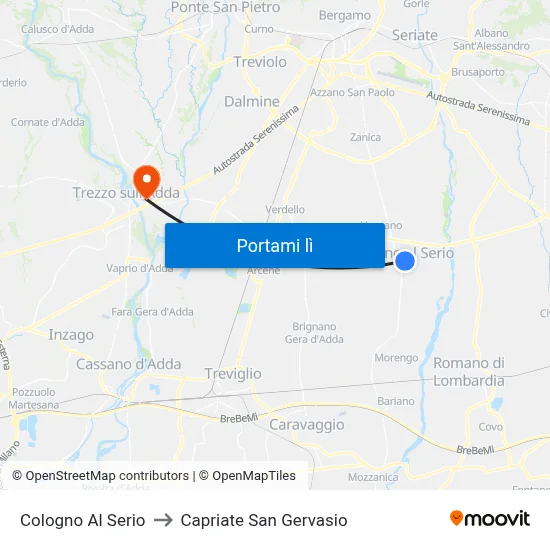 Cologno Al Serio to Capriate San Gervasio map