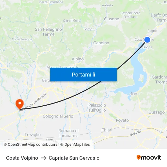 Costa Volpino to Capriate San Gervasio map
