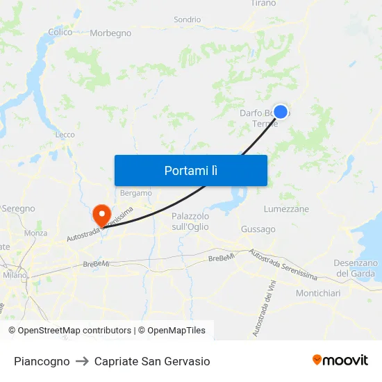 Piancogno to Capriate San Gervasio map