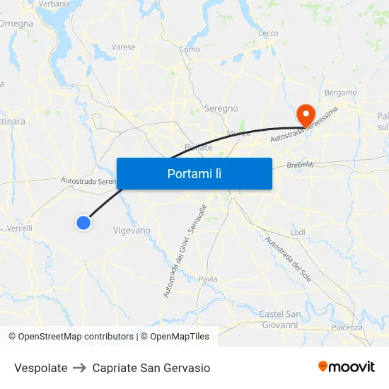 Vespolate to Capriate San Gervasio map