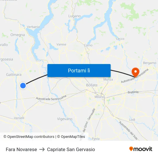 Fara Novarese to Capriate San Gervasio map