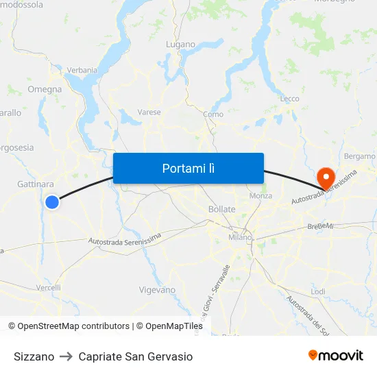 Sizzano to Capriate San Gervasio map