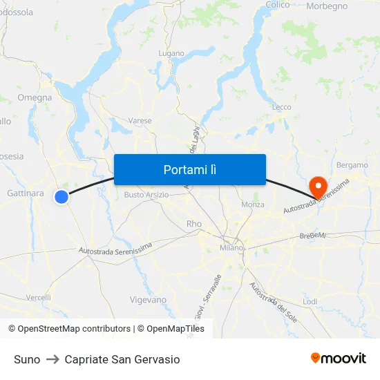 Suno to Capriate San Gervasio map