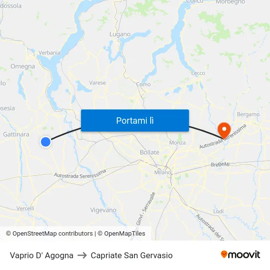 Vaprio D' Agogna to Capriate San Gervasio map