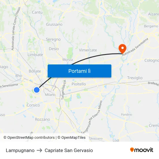 Lampugnano to Capriate San Gervasio map