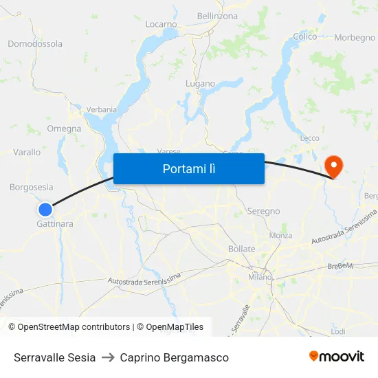 Serravalle Sesia to Caprino Bergamasco map