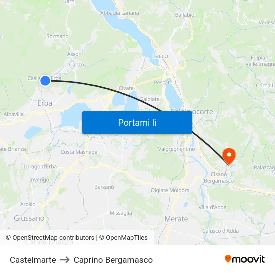 Castelmarte to Caprino Bergamasco map
