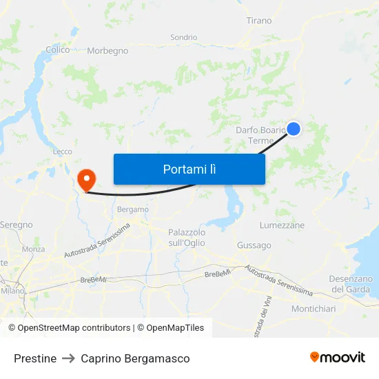 Prestine to Caprino Bergamasco map