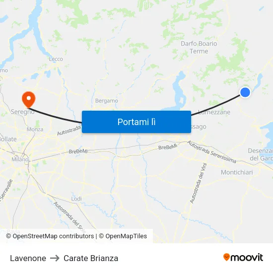 Lavenone to Carate Brianza map