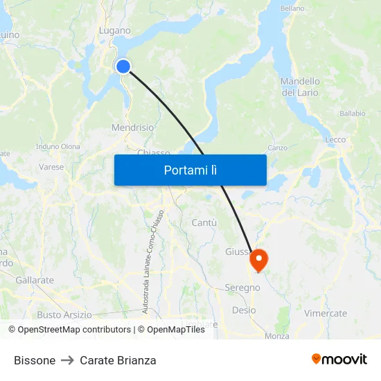 Bissone to Carate Brianza map