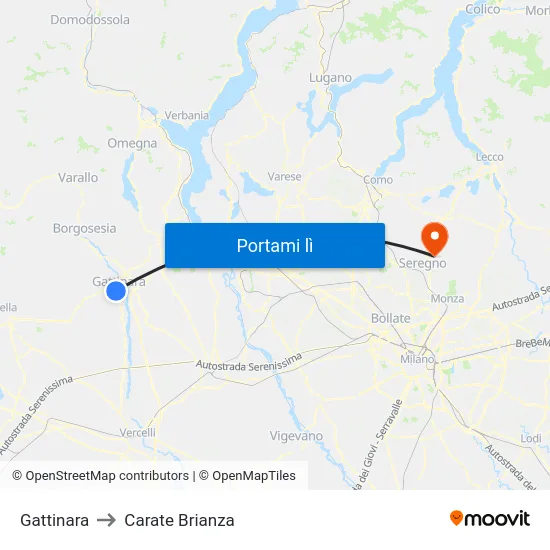 Gattinara to Carate Brianza map