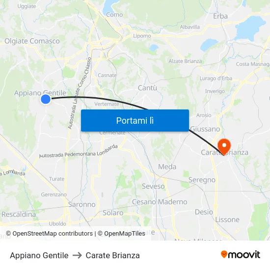 Appiano Gentile to Carate Brianza map